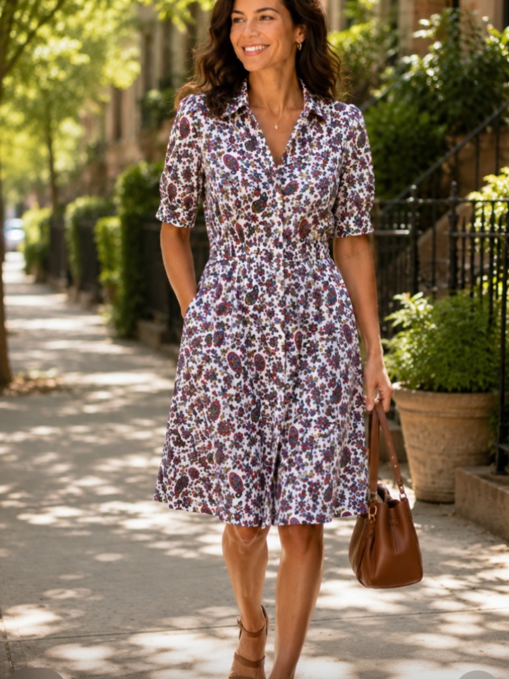 Boden Floral Paisley Shirt Dress US 10R UK 14R White 100% Cotton Button Front